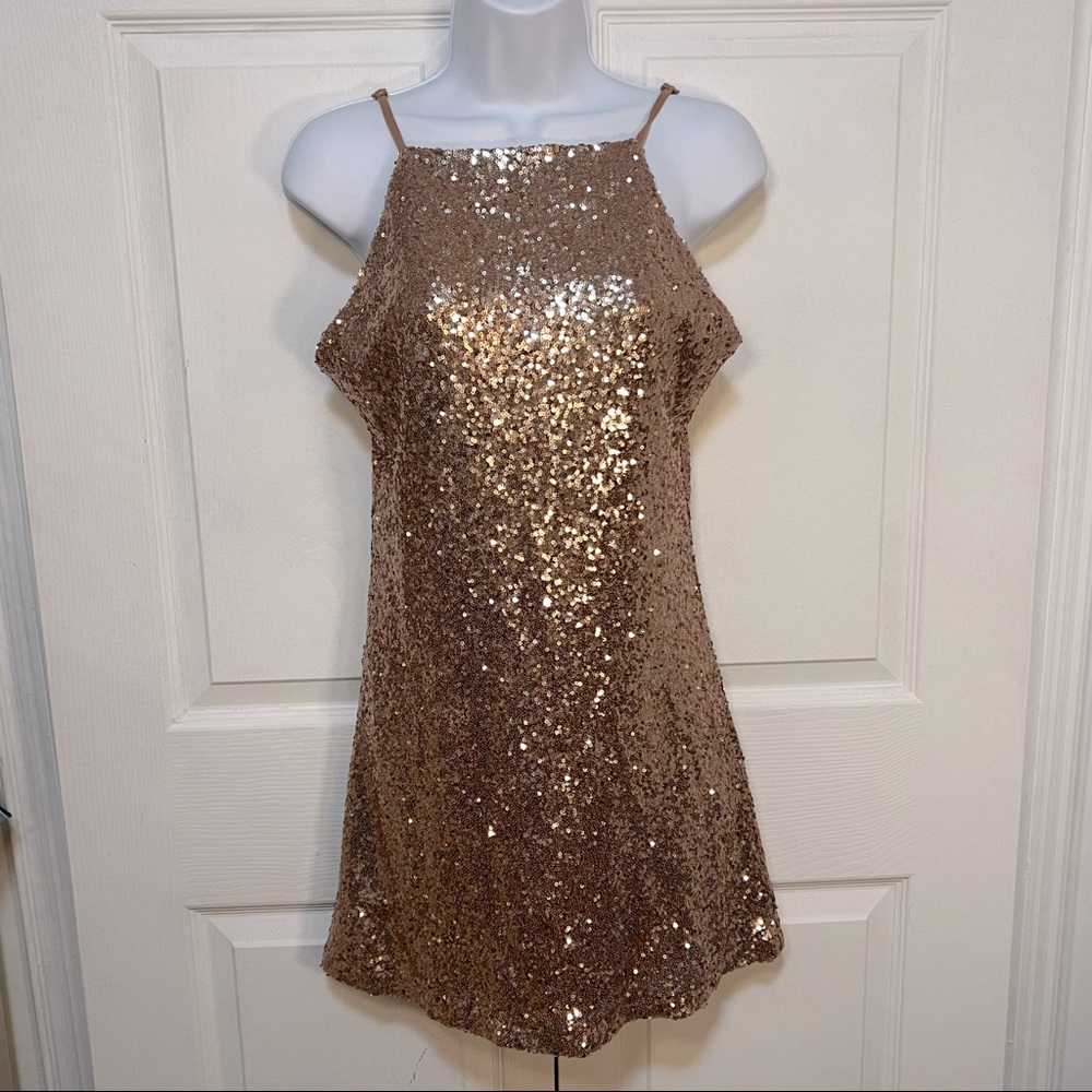 Lulu’s Gold Sequin Mini Dress Medium